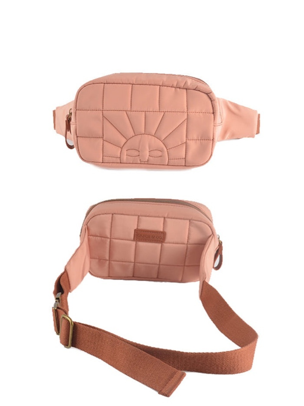 Quilted Sun Motif Pink Crossbody Belt Bag with Adjustable Strap